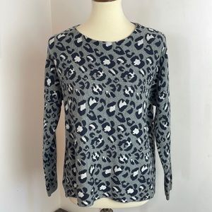 Loft Gray and Navy Blue Leopard Print Pullover Sweater S